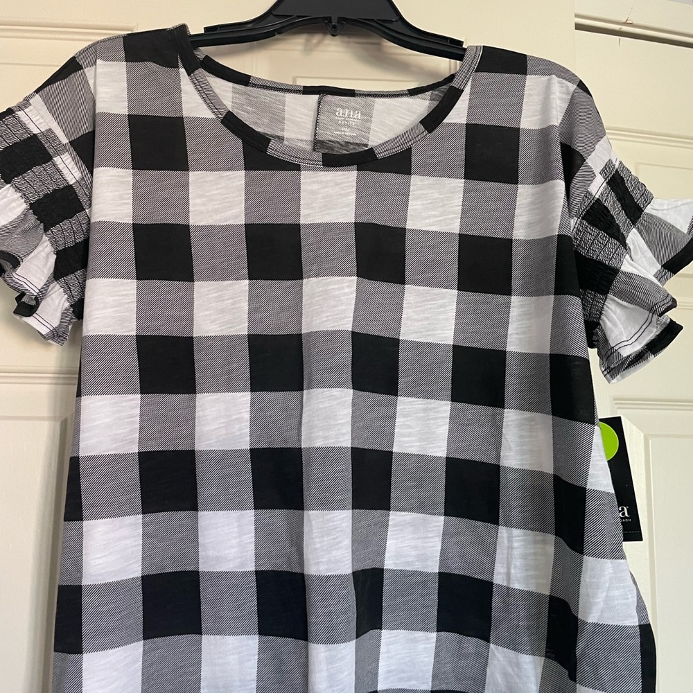 a.n.a Black and White Buffalo Check Ruffle Sleeve Top